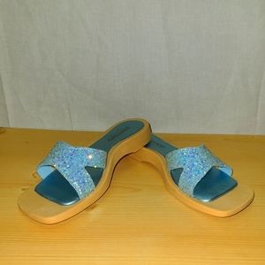 Light Blue Glitter Sparkle Sandals Flats Women's Shoes Size 5.5